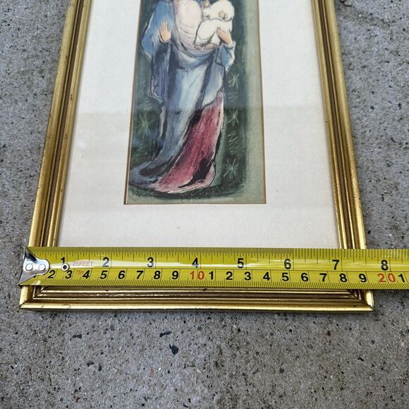 Vintage Gold Framed Mary and Jesus Christmas Card 7.75in x 12.75in Matted - Picture 3 of 10